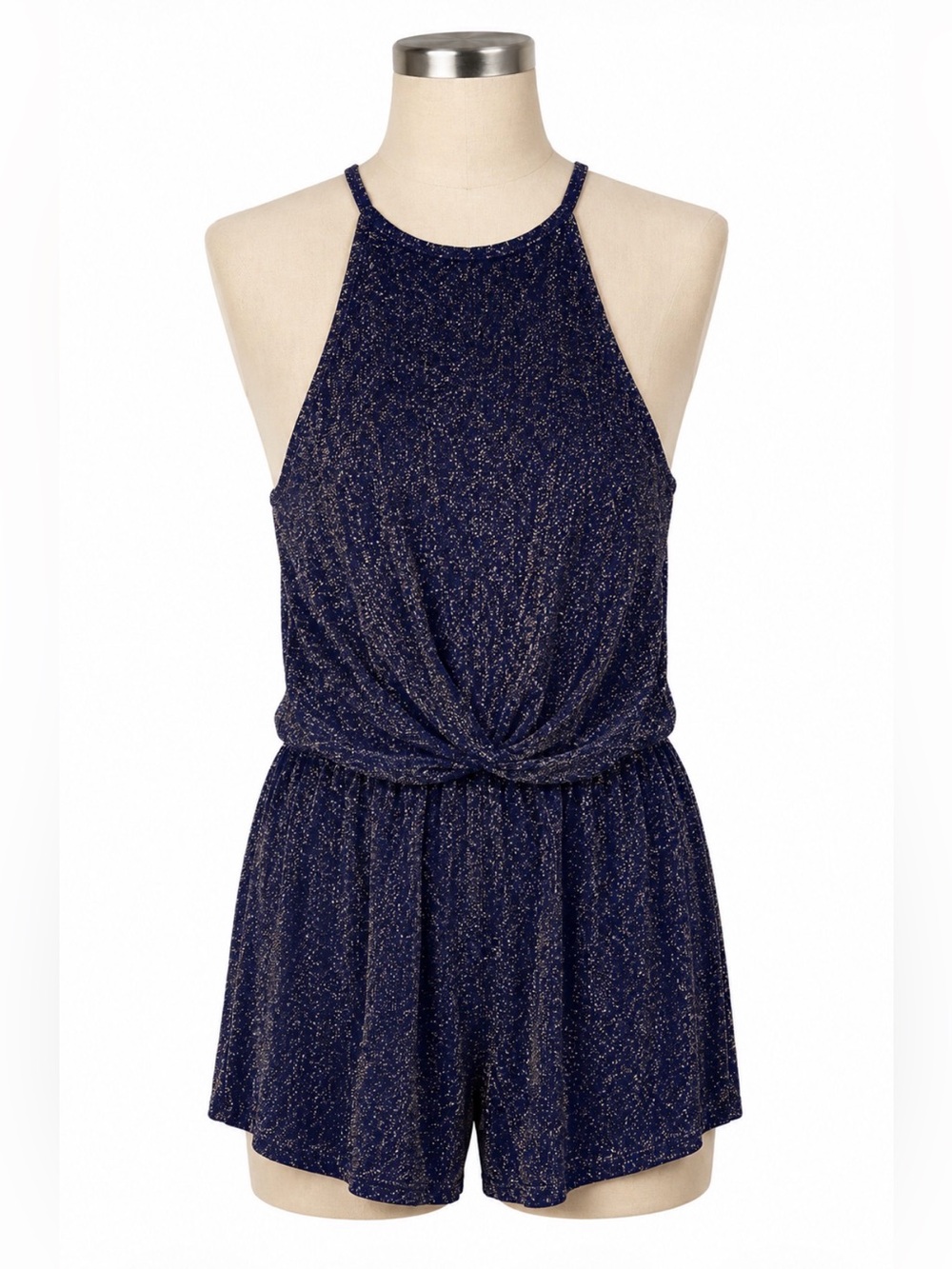 Mink Pink Size Large Hi Neck Black With Gold Metallic Accent Women’s Romper
